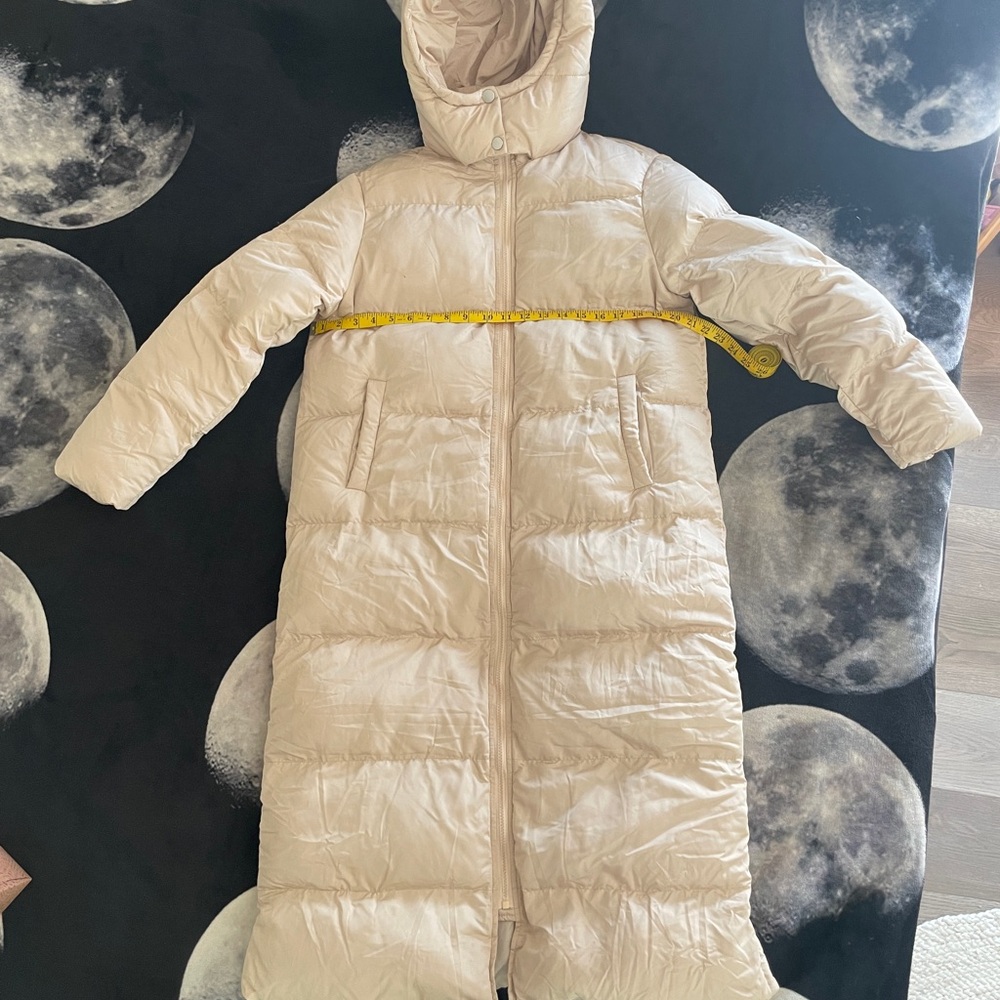 Hooded Long Puffer Jacket in Cream